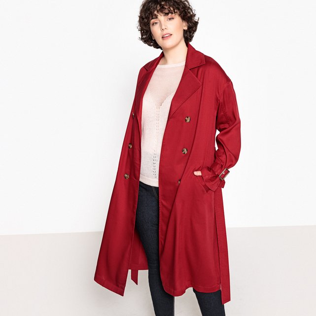 Draping trench coat , dark red, Castaluna Plus Size | La ...