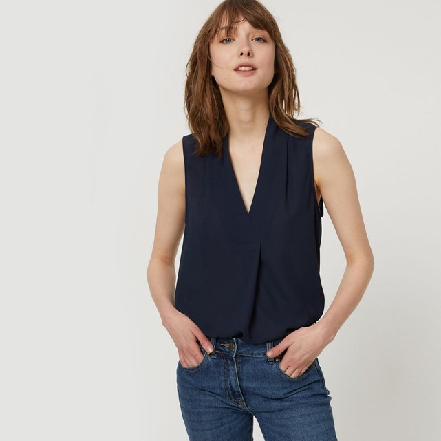 Blouse sans manches col v unie blue Monoprix | La Redoute