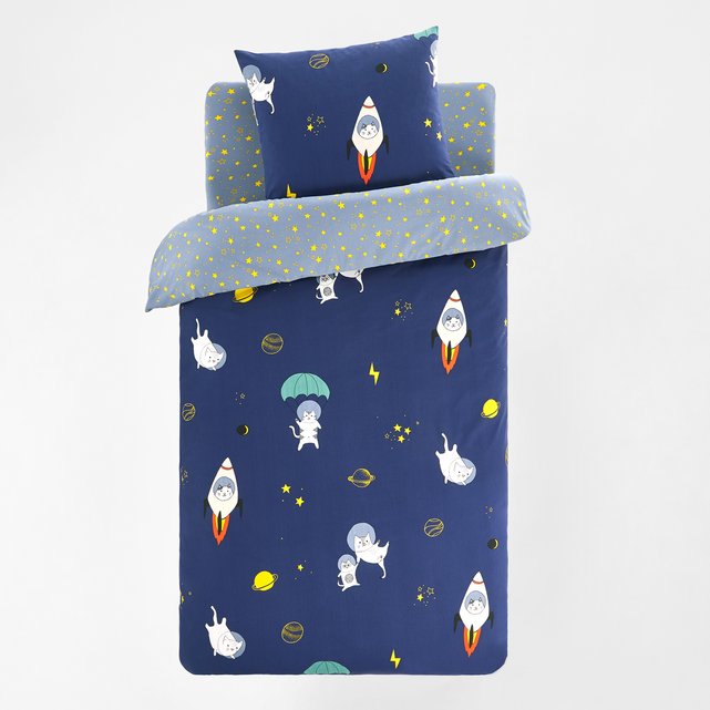 Chastronaute Kids Cotton Duvet Cover Print Navy Background La Chastronaute Kids Cotton Duvet Cover Print Navy Background La Redoute Interieurs