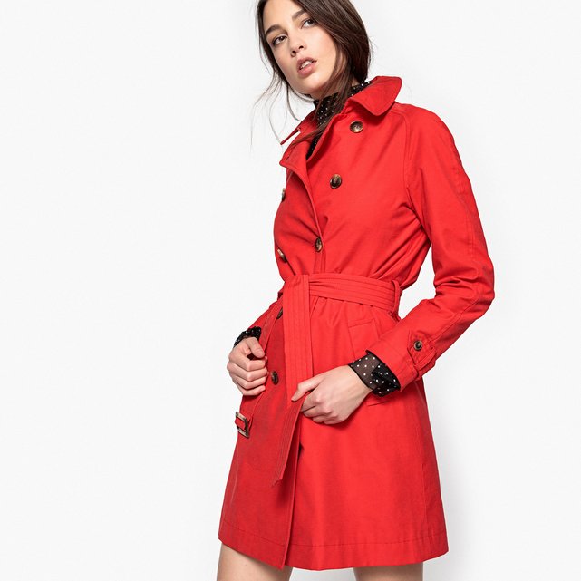 Cotton mix mid-length trench coat with double-breasted buttons and ...