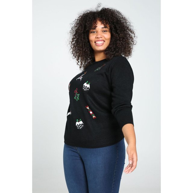 Pull De Noel Col Rond Manches Longues Noir Paprika La Redoute