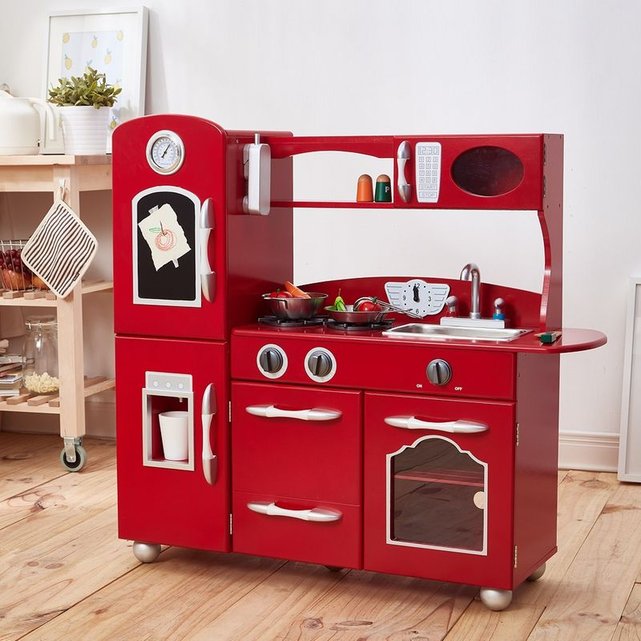 Jeu de cuisine enfant en bois little chef rouge Teamson ...