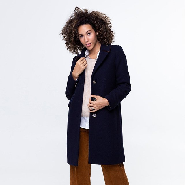 Manteau en lainage reliéfé Trench And Coat | La Redoute Manteau bleu marine zippé pour femme Trench & Coat