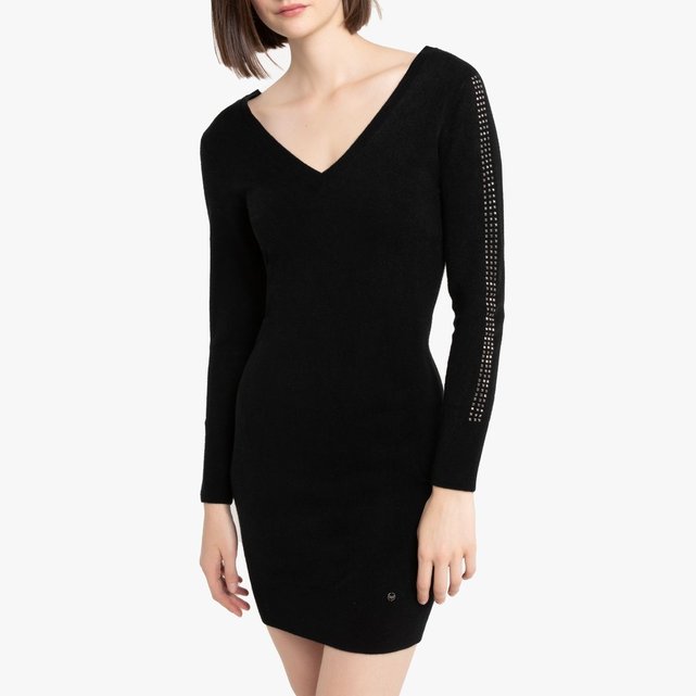 Robe moulante col v, décolleté dos noir Kaporal | La Redoute