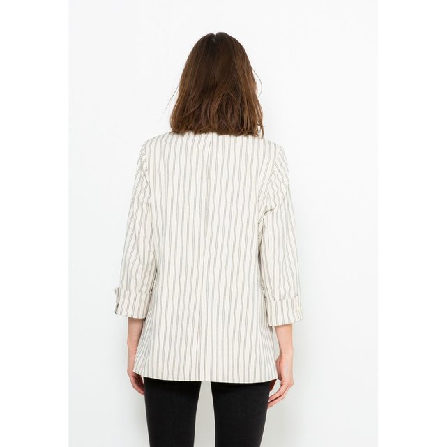 Veste blazer fines rayures craie Camaieu | La Redoute Veste blazer femme en maille doublée craie Taille 34