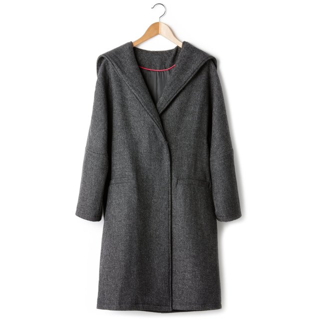 Long hooded cocoon coat Soft Grey | La Redoute