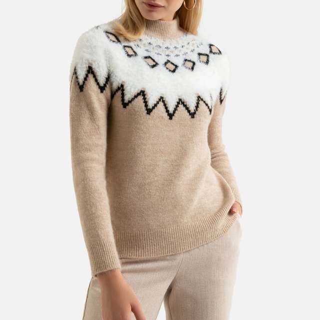 Jacquard trui in grof tricot mêleebeige Anne Weyburn | La Jacquard trui in grof tricot mêleebeige Anne Weyburn | La