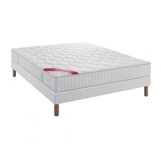 Matelas couchage latex 20 cm, sommier, pieds blanc ...