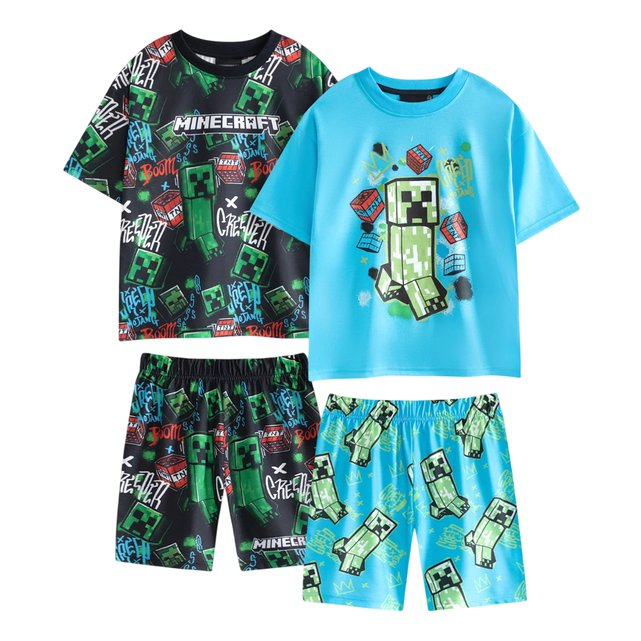 Pyjama à manches courtes en coton avec imprimé minecraft vert clair Zippy | La Redoute