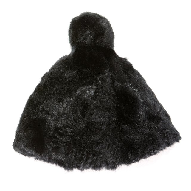 black wooly bobble hat