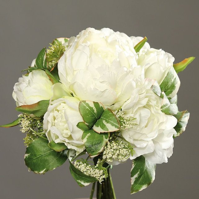 Bouquet De Pivoines Et Carottes Sauvages Artificielles 7 Fleurs H 20 Cm Crème Couleur Crème