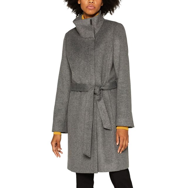 Manteau long zippé, col montant, ceinture gris Esprit | La Manteau mi long femme gris | La Redoute