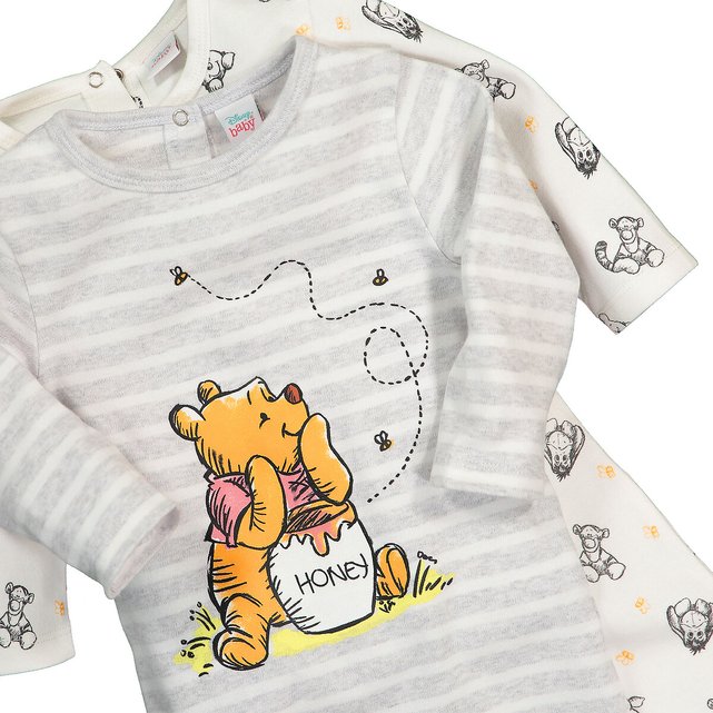 Lot 2 Pyjamas 0 12 Mois Ecru Gris Chine Winnie L Ourson La Redoute