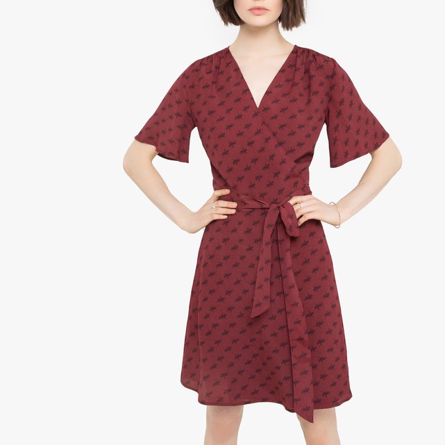 Vestido cruzado corto y estampado, de manga corta  LA REDOUTE COLLECTIONS image 0