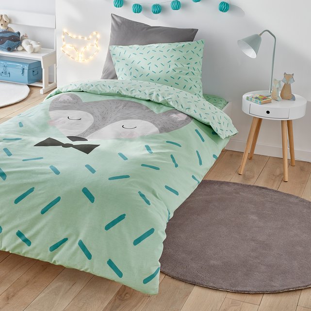 Sleepy Fox Printed Cotton Duvet Cover Green Beige La Redoute Interieurs La Redoute