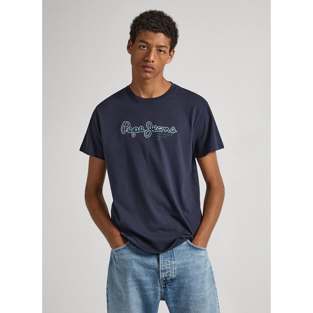 Wido logo print t-shirt in cotton with crew neck blue Pepe Jeans | La  Redoute