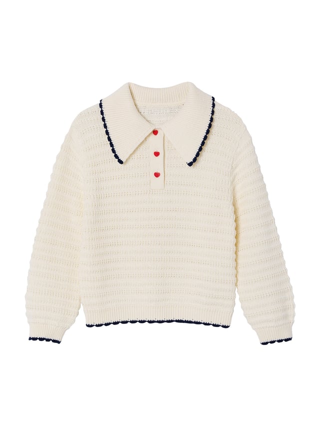 PULL EN MAILLE COL CLAUDINE BRODÉ - Rose | France PULL EN MAILLE COL CLAUDINE BRODÉ - Rose | France