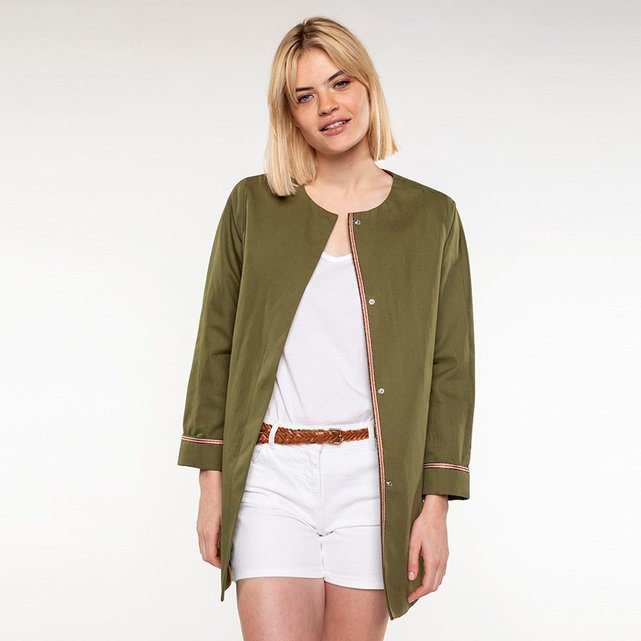 Manteau sans col en coton et lin Trench And Coat | La Redoute Manteau été paprika femme sans col en coton et lin Trench