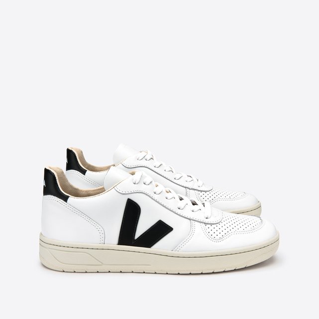 V-10 leather trainers , white/black 