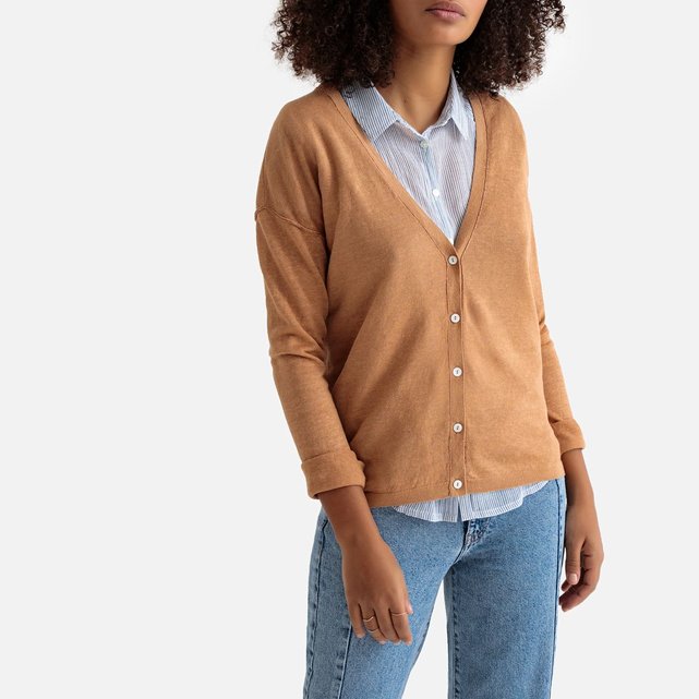 Gilet golumos en lin boutonné camel Sud Express | La Redoute