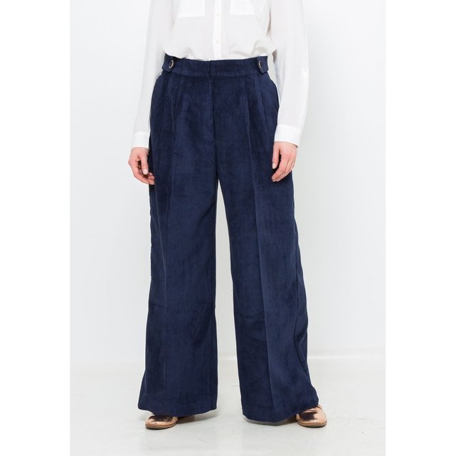 Pantalon large velours bleu foncé / bleu marine Camaieu ...