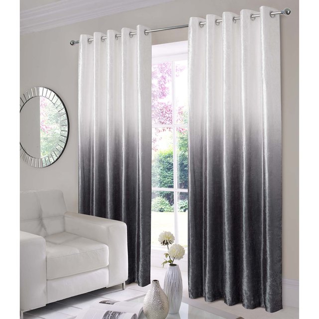 Ombre Velvet Lined Ring Top Curtains Grey