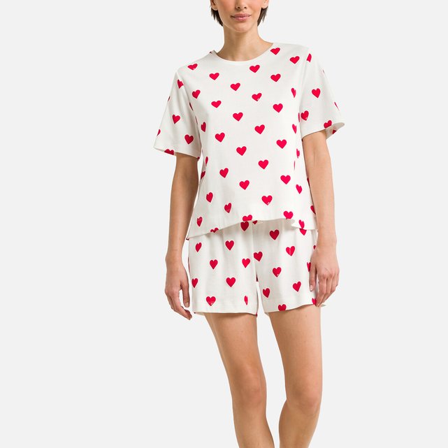 Pyjama manches longues imprimé coeur rouge/blanc Petit Bateau