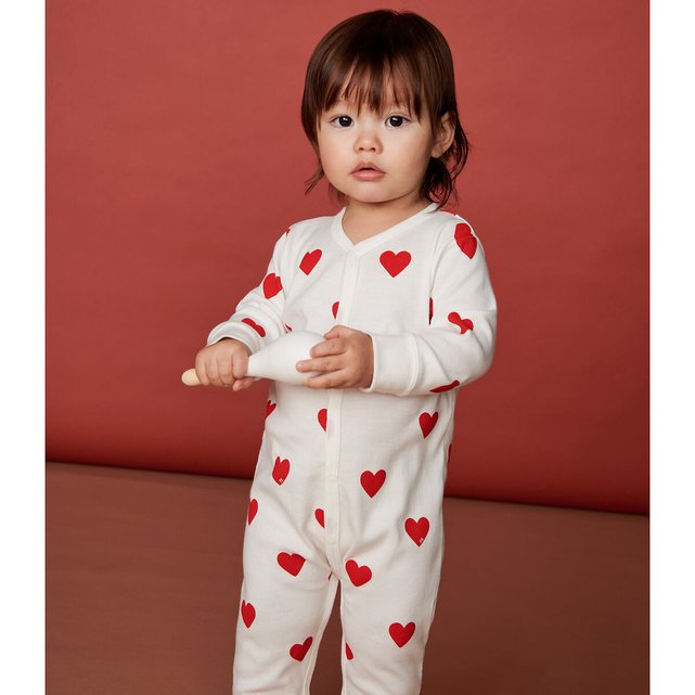 Pyjama bébé coeur en velours PETIT BATEAU - blanc imprimé, Bébé