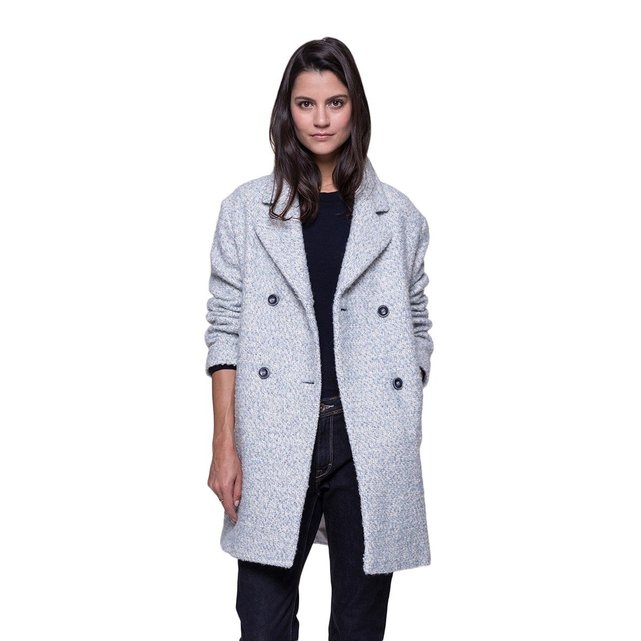 Manteau en lainage tweed bouclé bleu ciel Trench And Coat Trench and Coat Manteau avec Martingale en Lainage bouclé