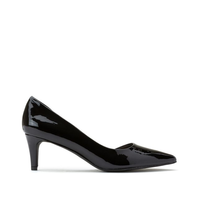 black patent pointed court shoes