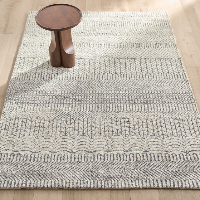 Fatonia hand knotted wool rug, ecru + grey + blue, Am.Pm