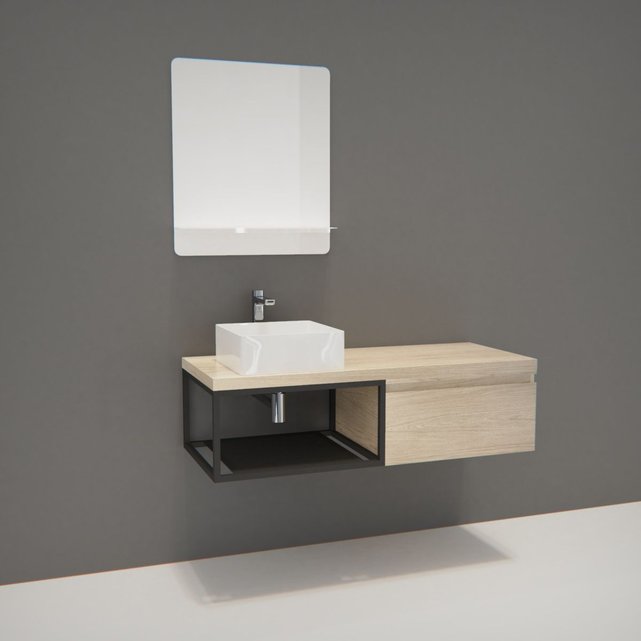 Meuble De Salle De Bain Bois Et Metal Will Plan De Toilette Suspendu Vasque Miroir Mob In La Redoute