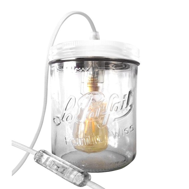 Lampe bocal à poser en verre et fil textile bocal LE PARFAIT taille L Lampe bocal à poser en verre et fil textile bocal LE PARFAIT taille L