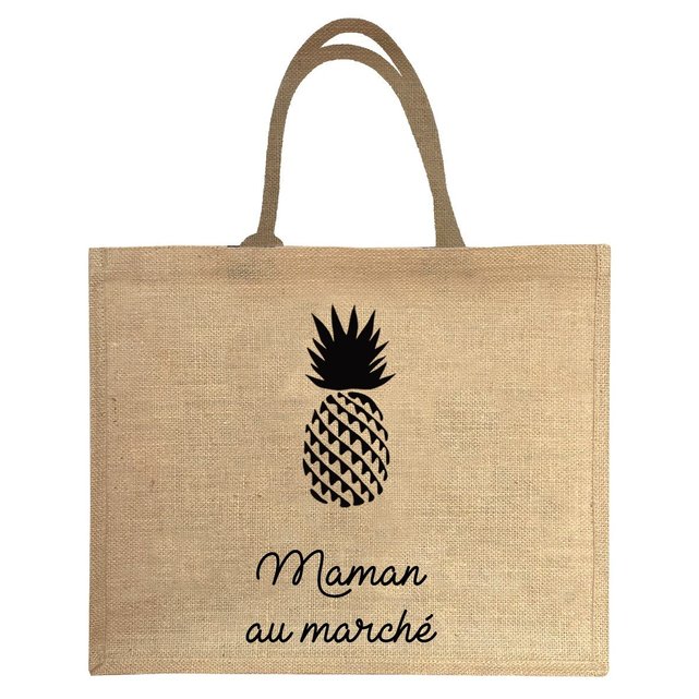 Sac cabas 100% jute MAMAN AU MARCHE ANANAS Sac cabas 100% jute MAMAN AU MARCHE ANANAS