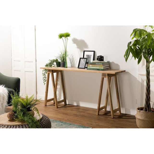 Console Plateau Sur Treteaux En Bois De Manguier Style Ethnique