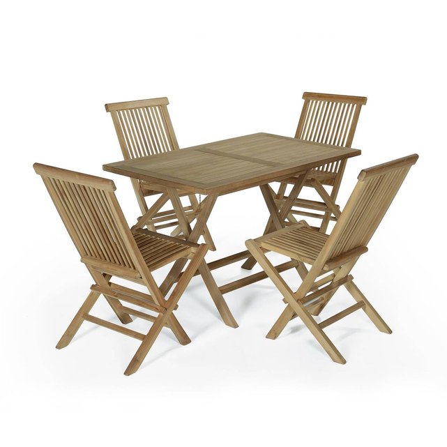 Salon de jardin en teck ecograde makassar, table pliante avec 4 ... Salon de jardin en teck ecograde makassar, table pliante avec 4 ...
