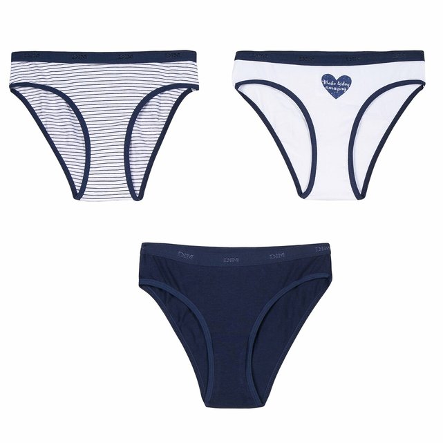 Pack of 3 briefs in cotton, 6-16 years, navy, Dim