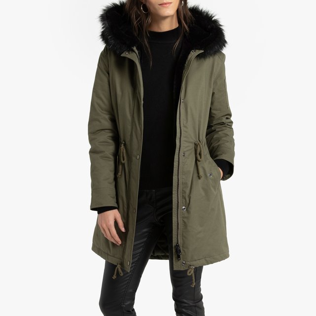 green parka with fur hood