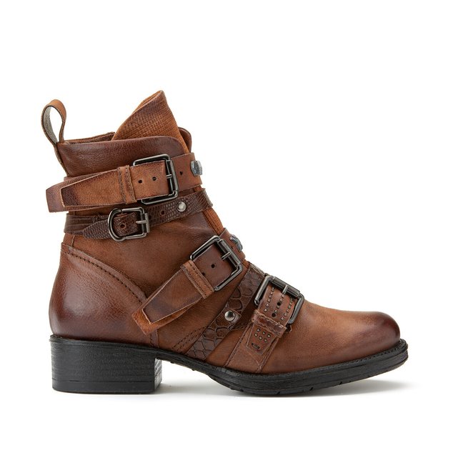 Leather Flat Ankle Boots Cognac Mjus La Redoute