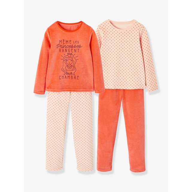 Lot de 2 pyjamas velours fille combinables rose moyen uni ...