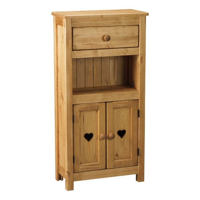 Meuble de rangement rustique pin massif avec coeur 2 portes + 1 niche