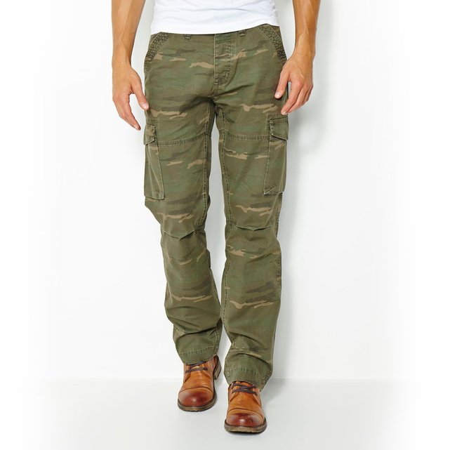 Pantalon cargo armand camouflage pur coton vert camouflage ...