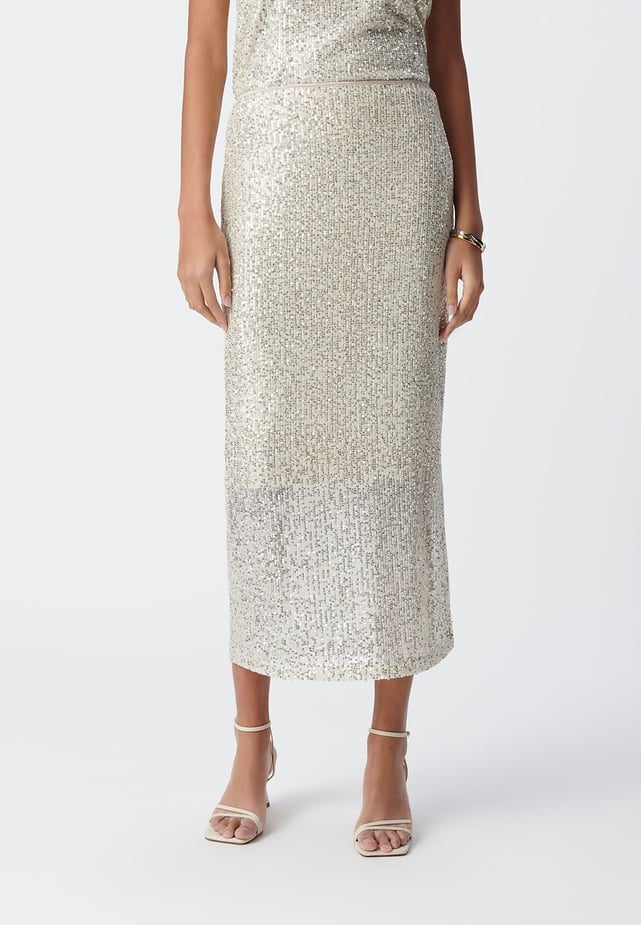 Gonna Matita Marks &amp; Spencer Beige Con Paillettes &ndash; Lunghezza Ginocchio &ndash; Donna