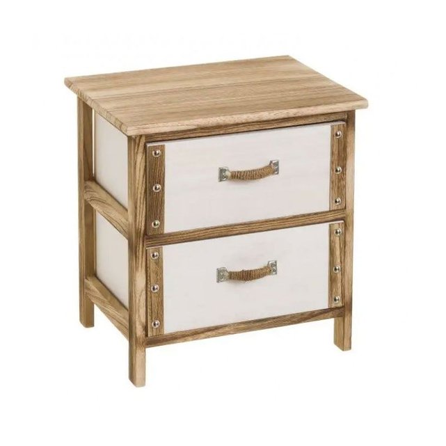 Table de chevet 2 tiroirs bois blanc corde blanc Wadiga ...