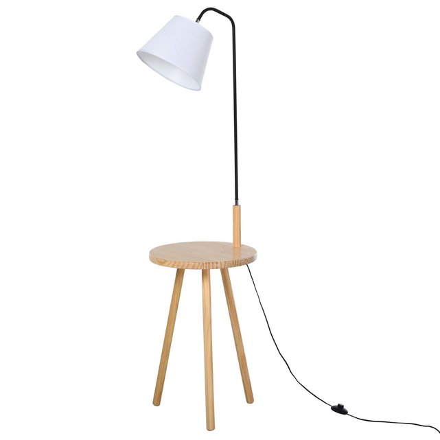Table d'appoint lampadaire en bois de pin blanc Homcom | La Lampadaire bois et blanc | La Redoute