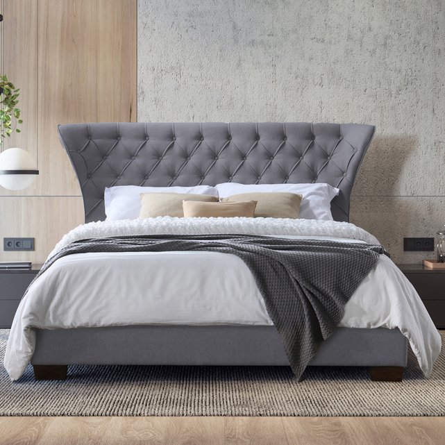 Velvet wing back button tufted bed frame - grey , grey, So'home | La