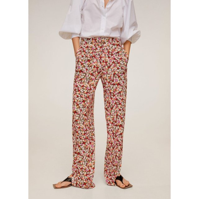 Pantalon En Imprime A Fleurs Noir Mango La Redoute