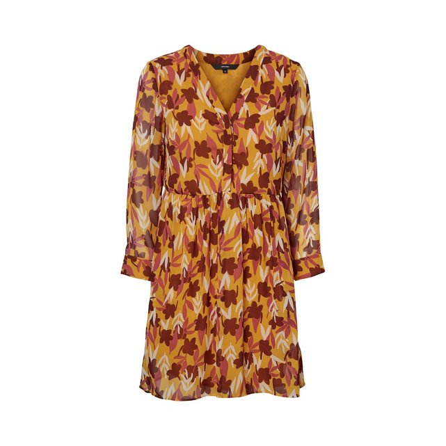 Floral Print Knee Length Dress With V Neck Vero Moda La Redoute