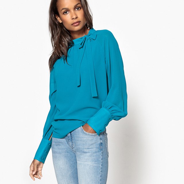 Teal Pussy Bow Blouse