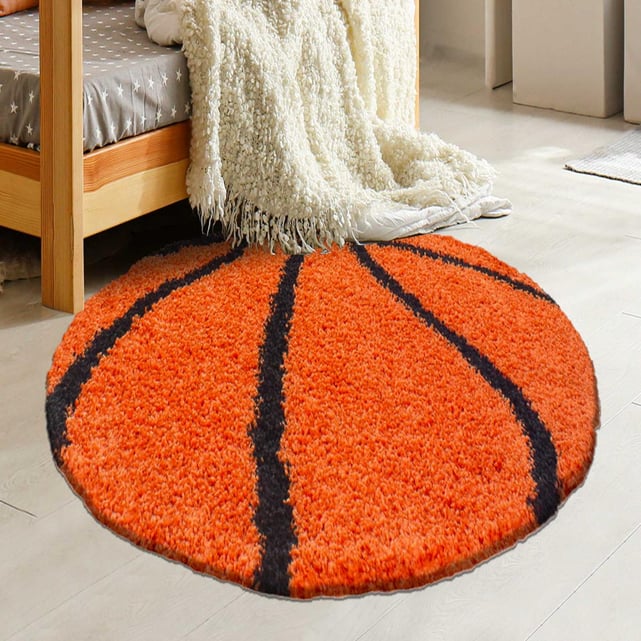 Tapis Rond Basket 31,5 Pouces - Déco Sport Orange Antidérapant Pour Chambre Garçon